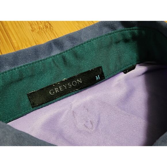 Greyson Shirt Men's Purple Medium Geometric AOP Short Sleeve Polo Golf Stretch - Picture 2 of 7